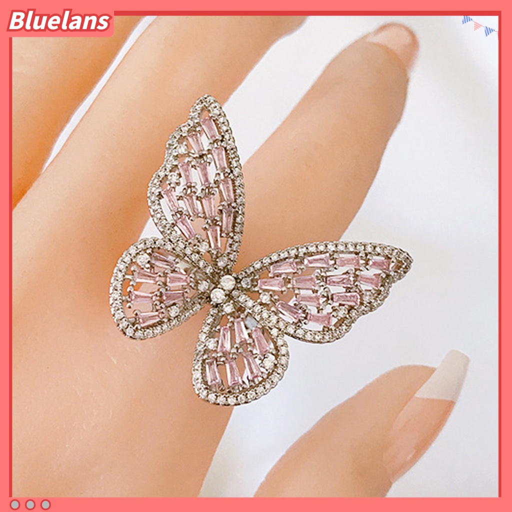 Cincin Model Terbuka Desain Kupu-Kupu Hollow Aksen Berlian Imitasi Untuk Wanita