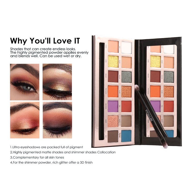 [ORI &amp; BPOM] FOCALLURE 14 Colors Eyeshadow Palette With Brush #Tropical Vacation Palet FA49