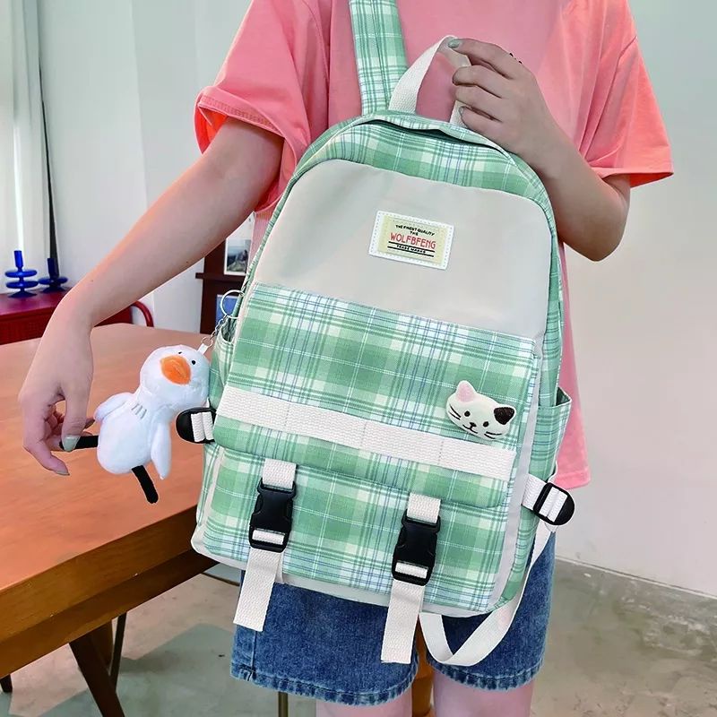 GTB~Tas Ransel Sekolah Anak Tas Sekolah Wanita Kotak Kotak Terbaru Free Botol Minum
