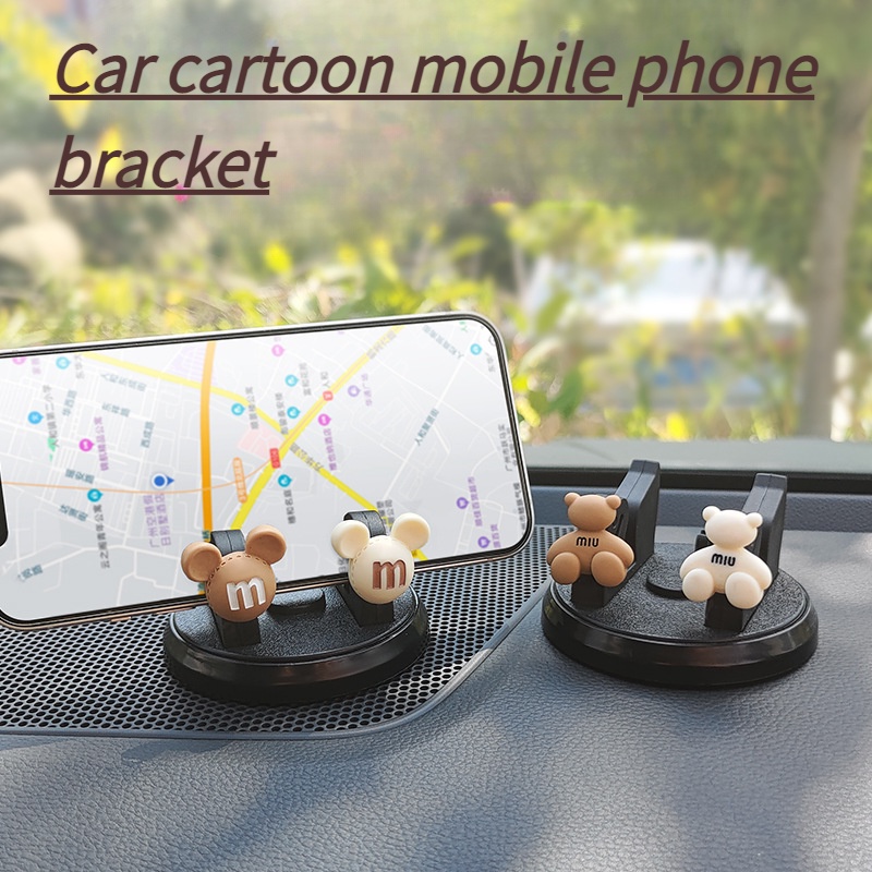 Holder Handphone / GPS Bentuk Beruang Warna beige Untuk interior Mobil