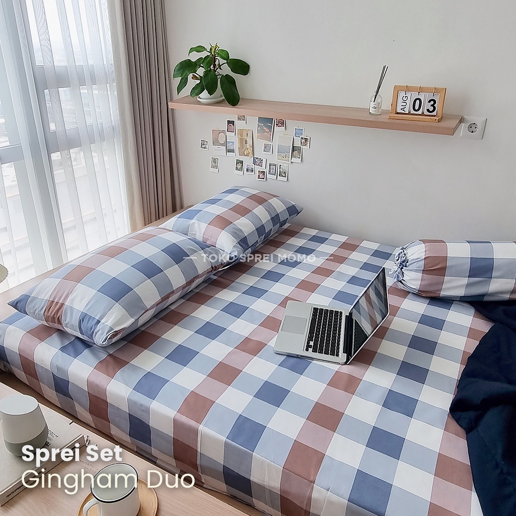 Sprei Set Motif Kotak Gingham MOMO - Ukuran 160, 180 dan 200 x 200