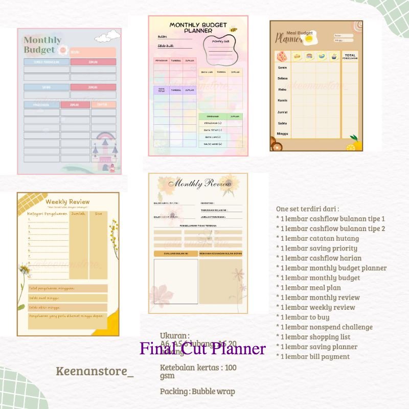 

Isi binder BUDGET PLANNER ukuran A6 & A5 .