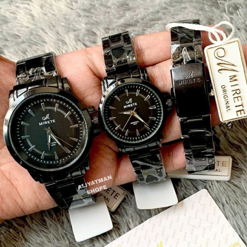 Jam Tangan Pria Wanita Couple Mirete Original Tahan Air Fitur Tanggal Hari Aktif Analog Kuarsa Free Batrai Cadangan_Jam Couple Rantai Stainlees Steel_Mirete