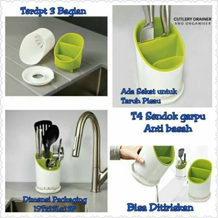 LT- Cutlery holder Tempat Sendok garpu Sumpit Dengan Tirisan Wadah dapur