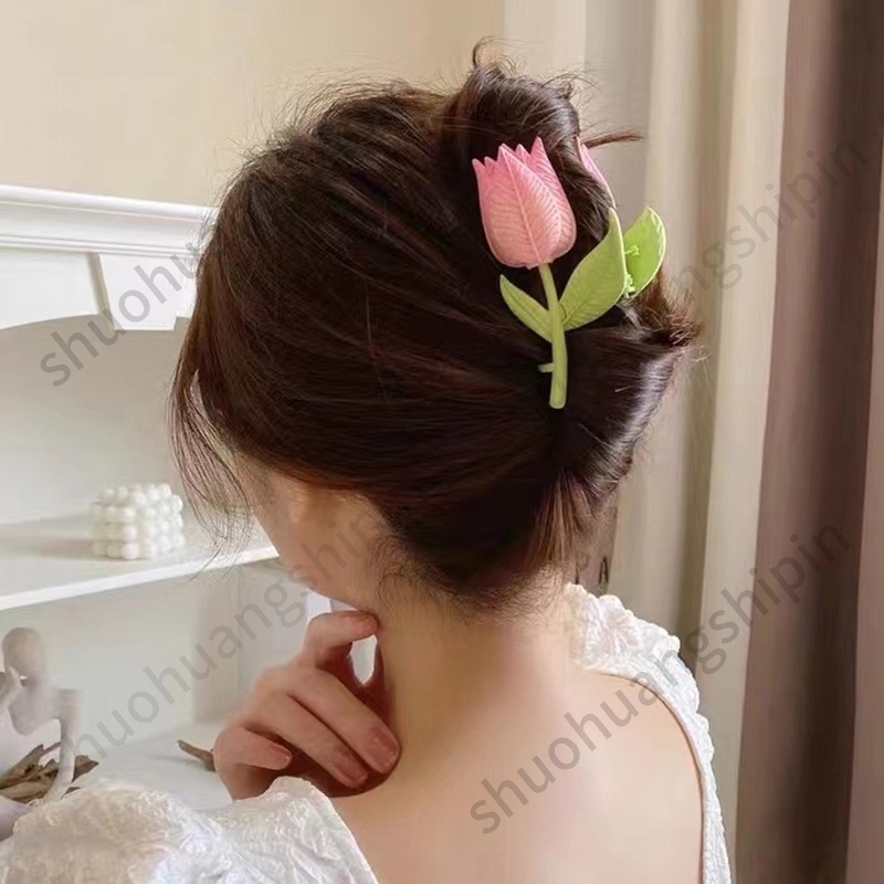 Jepit Rambut Bentuk Bunga Tulip Bahan Metal Gaya Jepang Korea