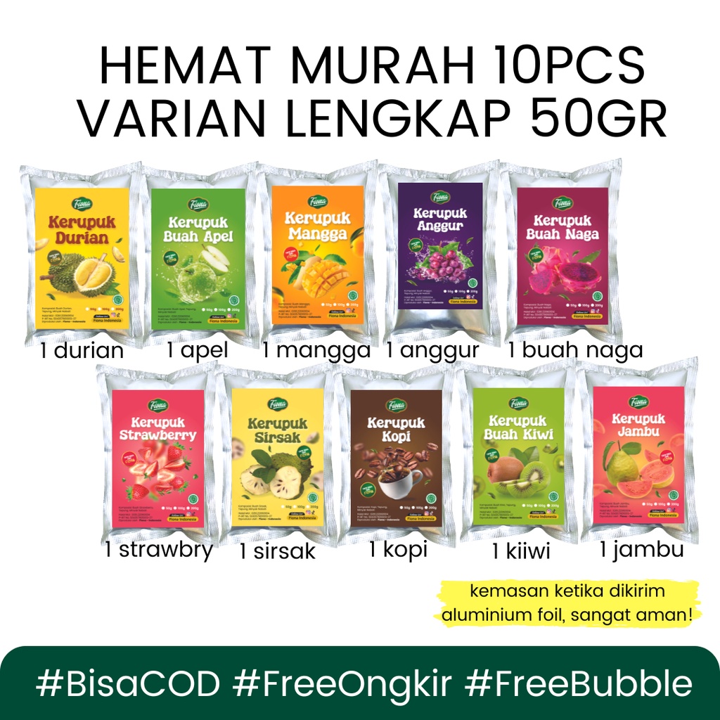 

HEMAT MURAH 10pcs Krupuk Buah Varian Mix Durian Buah Naga Anggur Strawberry Jambu Kopi Sirsak - Garansi Renyah BISA COD