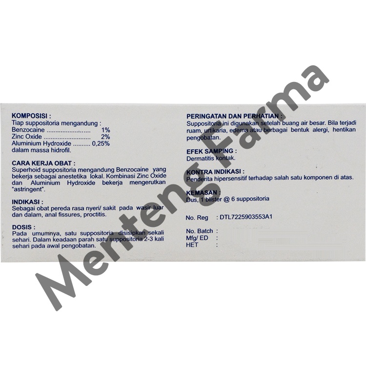 Superhoid Suppositoria Isi 6 - Anti Nyeri Hemoroid, Wasir, Ambeien