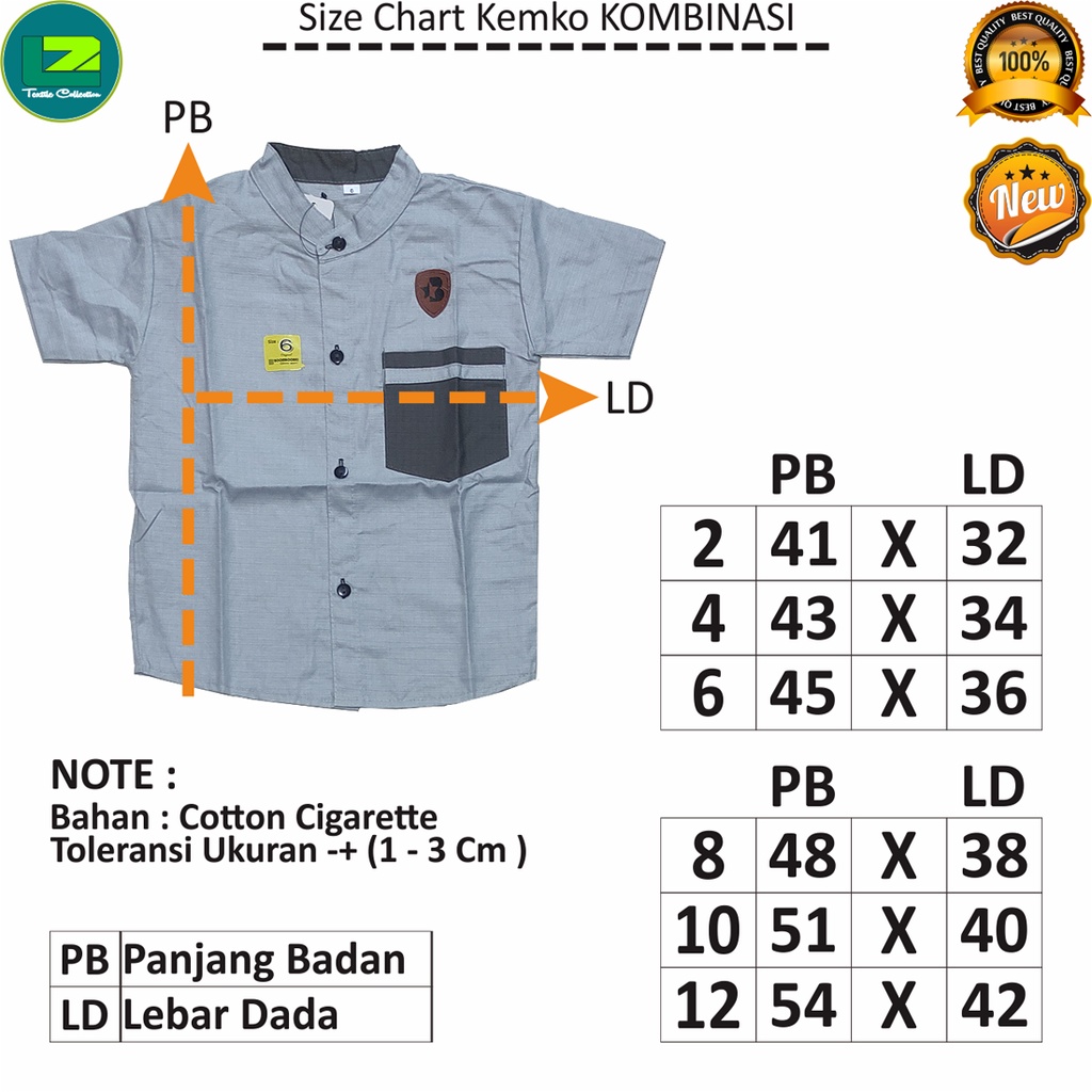 BAJU KEMKO KOMBINASI ANAK SAMPAI JUNIOR BAHAN KATUN CIGARETE