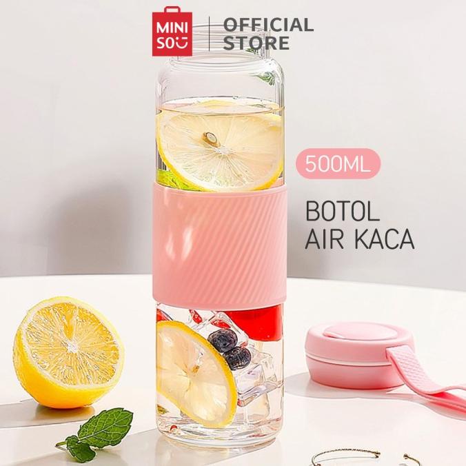 

MINISO Botol Minum Tempat Air Kaca 500ml Lucu Olahraga Sekolah Travel