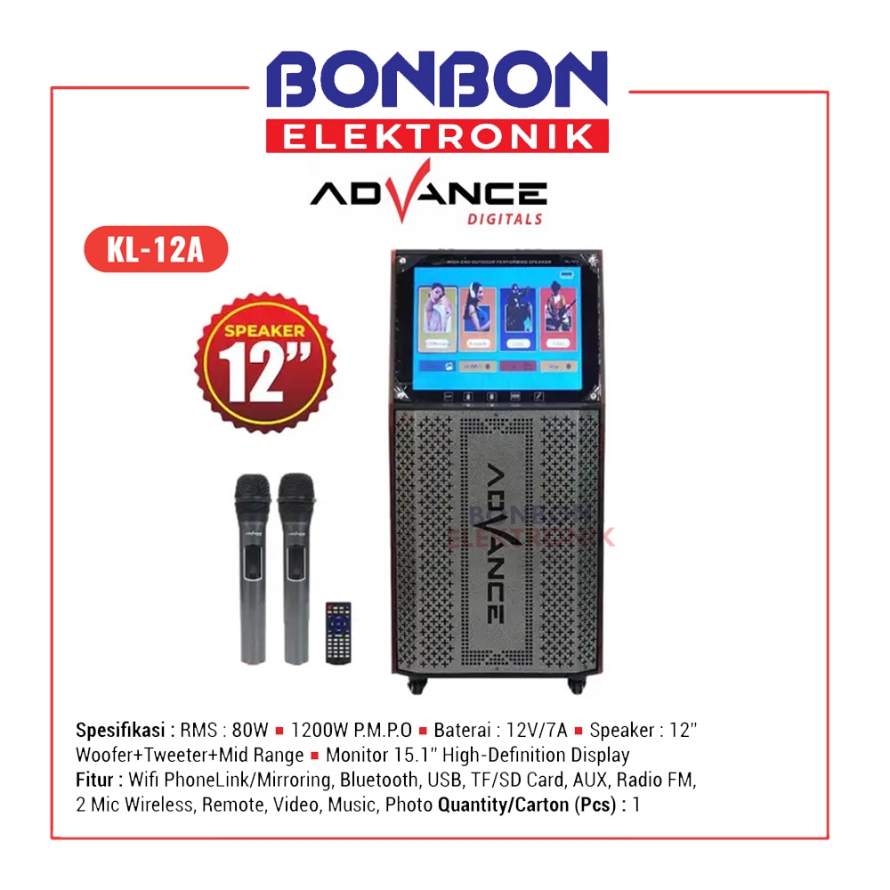 ADVANCE Speaker LCD Display KL-12A / KL 12A + 2 Mic Wireless
