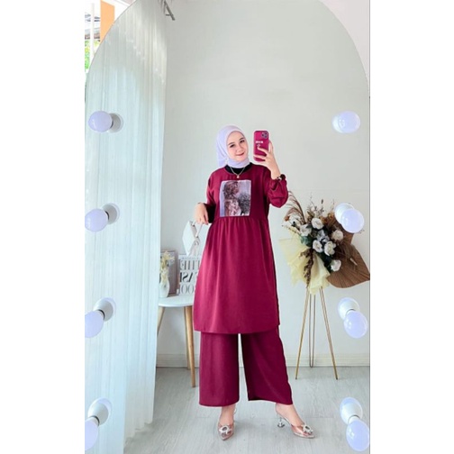 NEW SET LONG TUNIK CRINCEL VIRAL ONE SET TUNIK POLOS KEKINIAN
