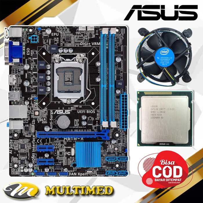 Paketan Mainboard Intel H61 LGA 1155 DDR3 + Core i3 2100 + FAN