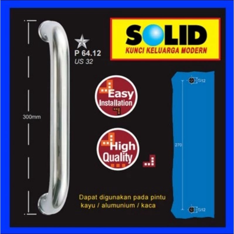 Full Handle Solid P 64.12/Handle Pintu Kaca Solid/Handel