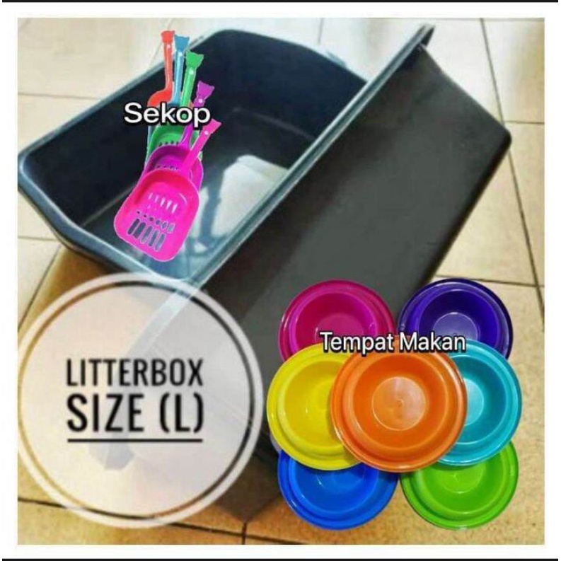 Liter box ukuran jumbo+sekop gratis tmpt makan anti semut/single