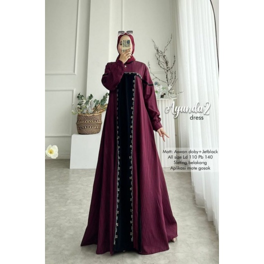 A31 Ayunda 2 Dress   matt Aswan Doby kombi jetblack, Ld 110 Pb 140, sleting belakang, aplikasi mote