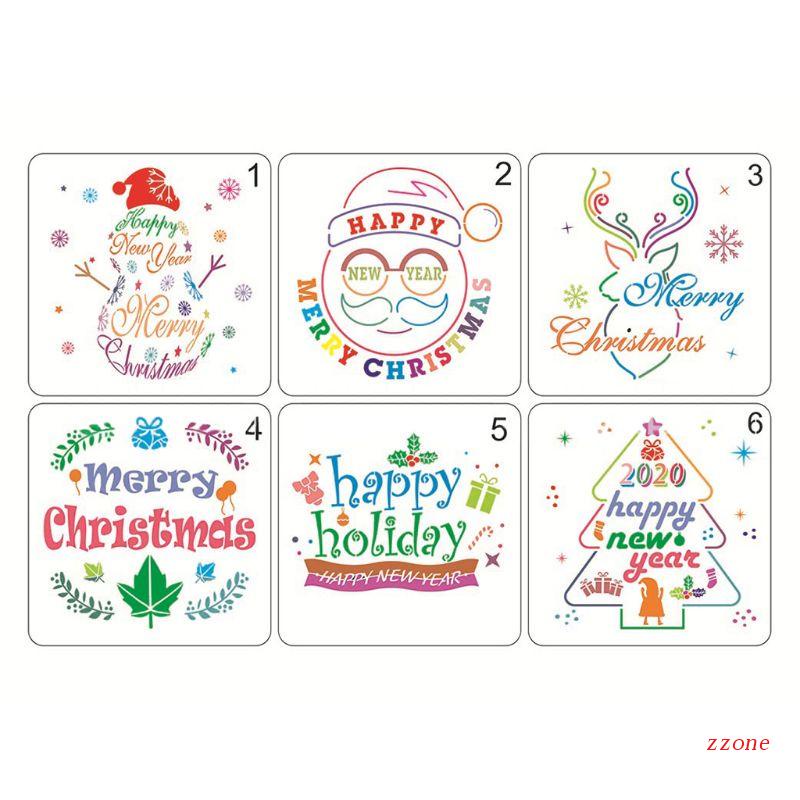 Zzz 6pcs / set Cetakan Stensil Cutting Dies Motif Snowman / Pohon Natal Untuk Scrapbook / Craft DIY