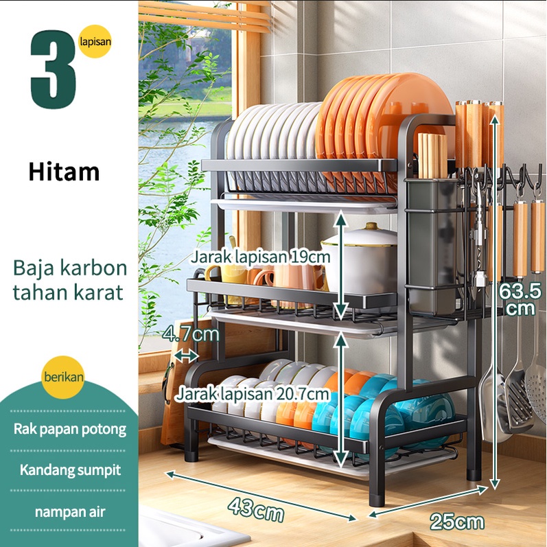 【COD+Pengiriman Cepat】 YUN Rak Piring  Terbaru Rak Piring Stainless Steel Rak Piring Wastafel Stainless Rak Piring Dapur Multifungsi Mangkuk Rak Piring  Stenlis Rak Dapur Dish Rack Dish Drainer (2/3 Susun)