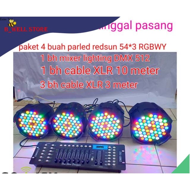 Paket 4 buah Parled Redsun 54x3w RGBW +Mixer lighting DMX 512