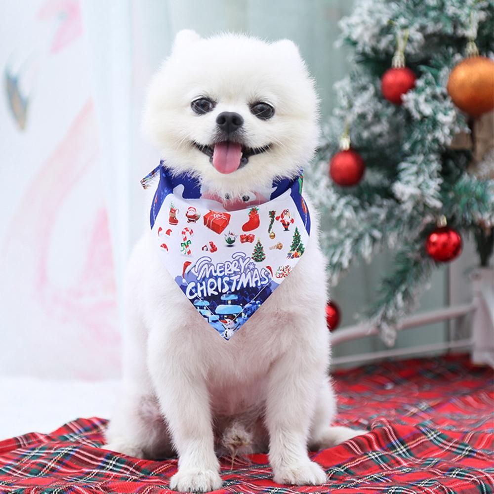 Timekey Syal Segitiga Motif Santa Claus Natal Bisa Dicuci Untuk Anjing / Kucing B2Z9