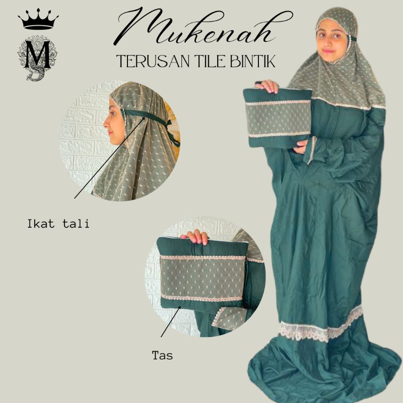 Mukena Dewasa Motif Tile Dot Jumbo Free Tas Mewah |Bahan Katun Rayon Premium Super Adem