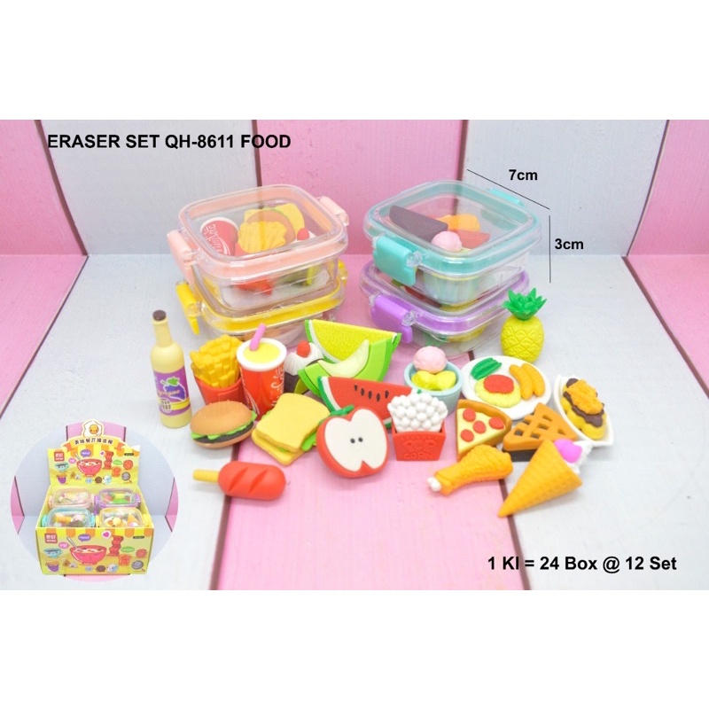 

penghapus bentuk food cake set box tutup transparan