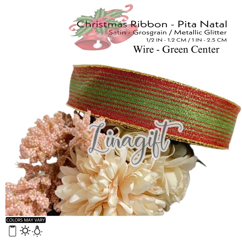 ( Meter ) PITA GLITTER KAWAT - PITA KADO / PITA NATAL / PITA SOUVENIR / HIASAN NATAL / METALIK - CHRISTMAS WIRE RIBBON