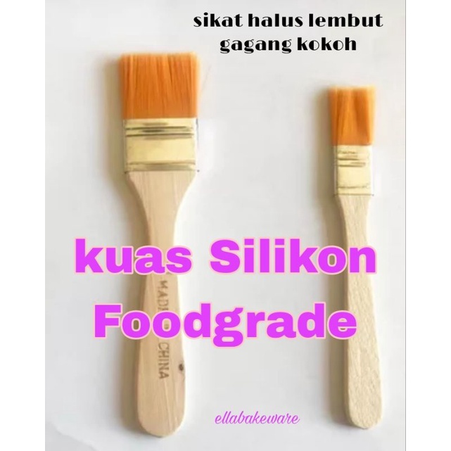 Kuas NYLON Silikon HALAL Foodgrade Handle kayu Kuas oles mentega handle kayu Tahan Panas