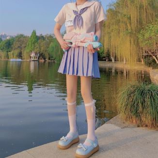 ST-16 Kaos Kaki Stoking Lolita Maid Cosplay SETENGAH TRANSPARAN PITA MINI