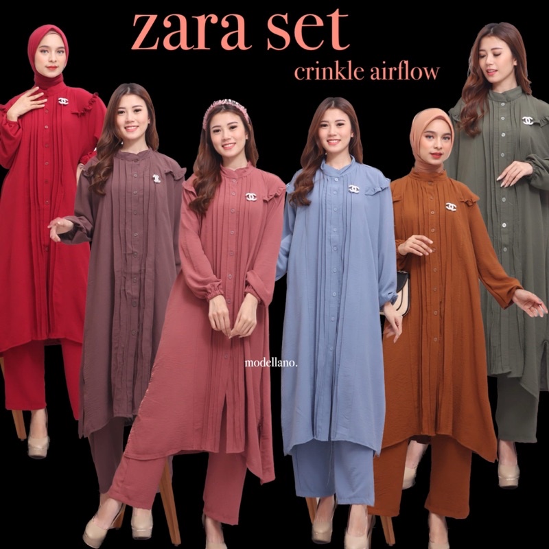 ONE SET CRINKLE LONG TUNIK JUMBO BUSUI KANCING DEPAN ZARA FREE BROS GROSIR PGMTA MURAH