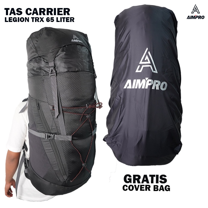 Tas Carrier Aimpro Legion 65 Liter Single Frame Aluminium - Coverbag Waterproof - Tas Keril