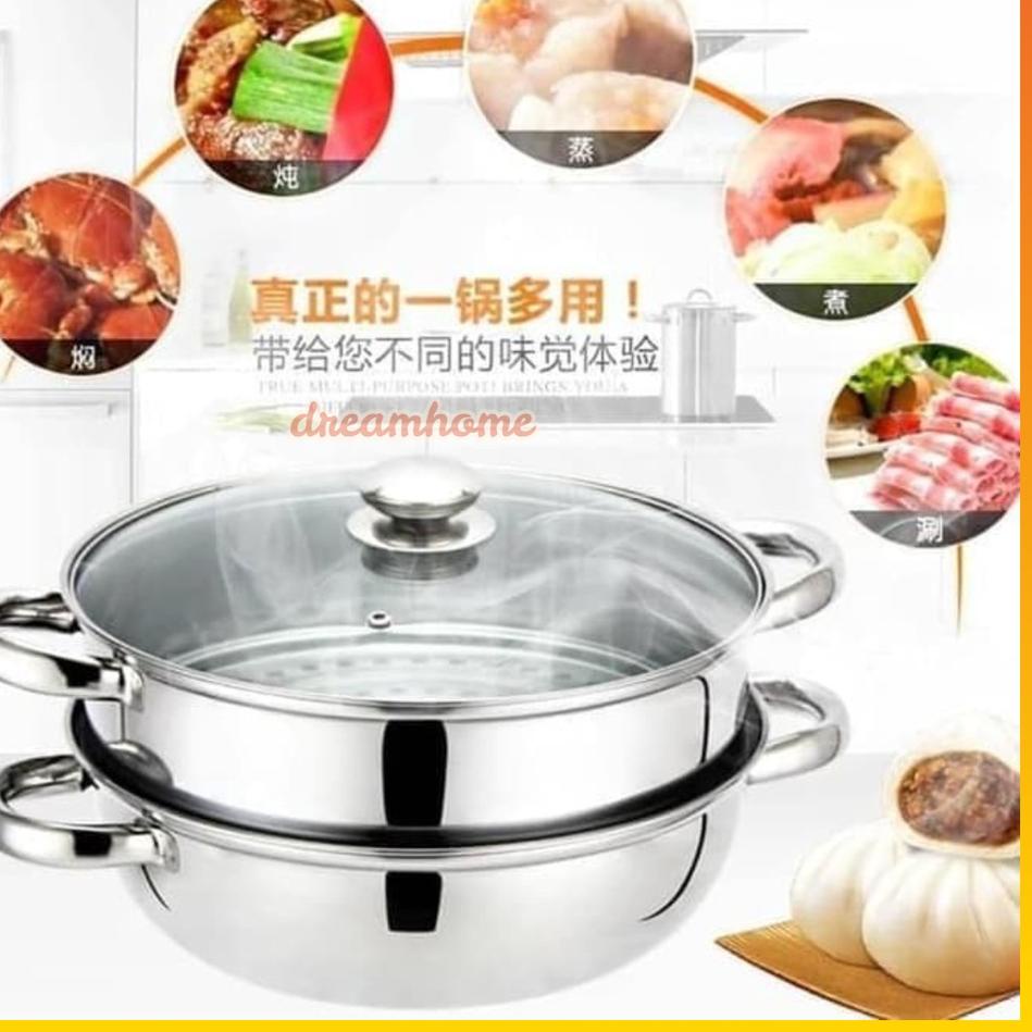 Special Price Panci set / panci kukus Steamer Stainless 2 Tingkat Kukusan Stainless Steel WD