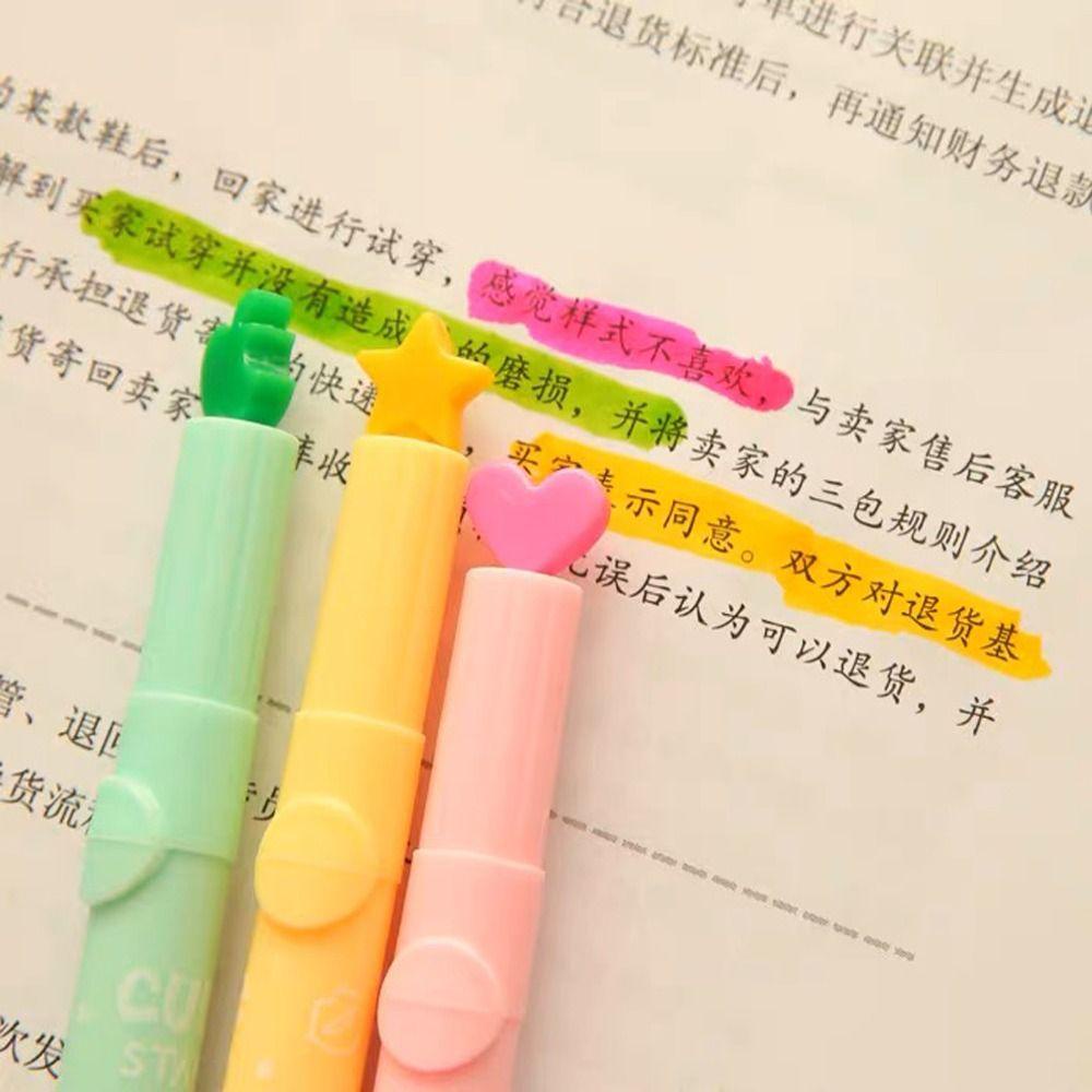 Lanfy Pulpen Stabilo 6Pcs/Set Lukisan Protable Untuk Siswa Spidol Set Alat Tulis Kantor Bunga Segel Hati Tip Untuk Akun Manual Bolpen Neon