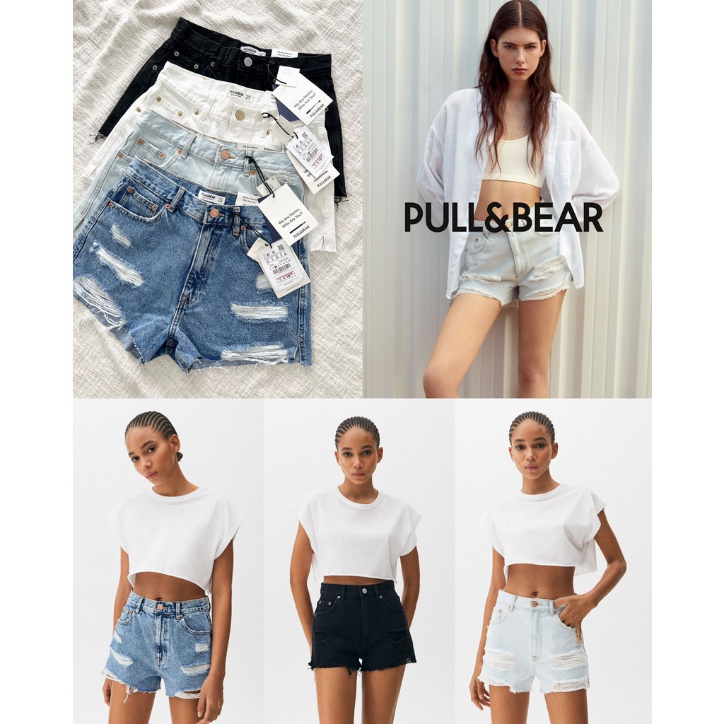 Pull&amp;Bear Ripped Denim Shorts