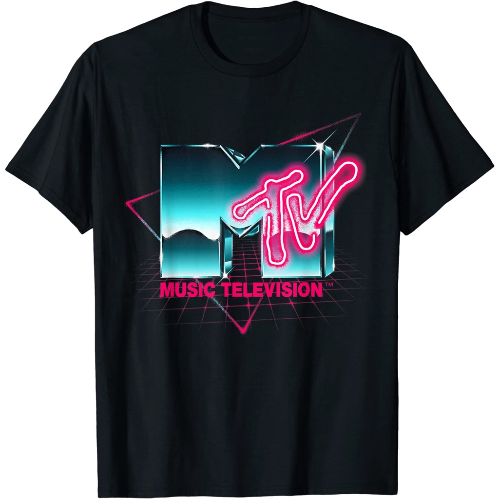 Baju Dewasa Mademark x MTV - Retro MTV Logo 80's Chrome Effect Neon Colors Vintage MTV T-Shirt