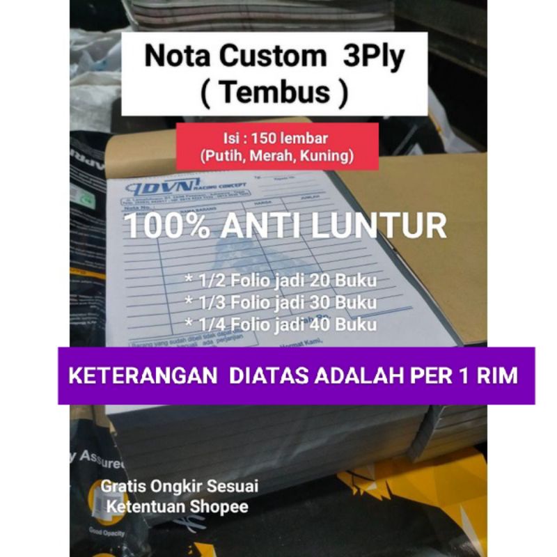 

NOTA CUSTOM 3PLY ( SURAT JALAN, FAKTUR, NOTA PENJUALAN )