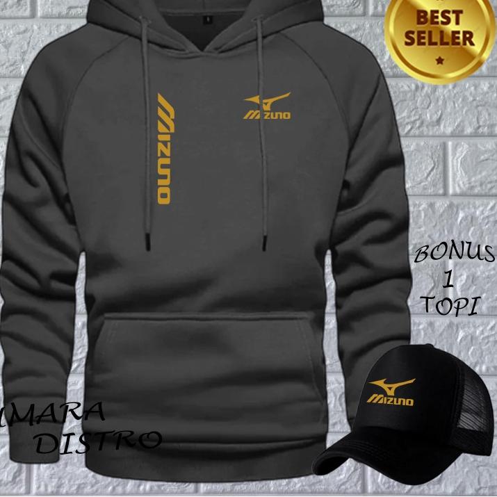Action Now--BONUS TOPI... Sweater Hoodie Mizuno Kiri Kanan text Gold Jaket pria Wanita Terkeren Jake