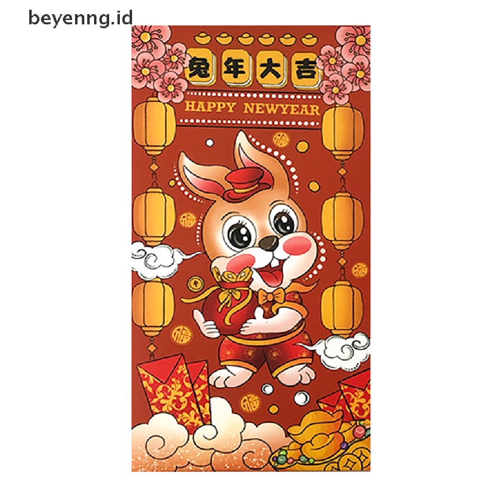 Beyen 6Pcs Amplop Angpao Tahun Baru Imlek 2023 Tahun Motif Kartun Kelinci Warna Merah