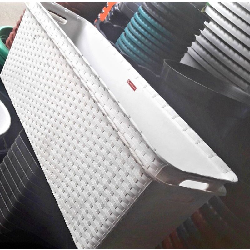 POT ANYAM PUTIH/POT KOTAK PANJANG UK 60CM