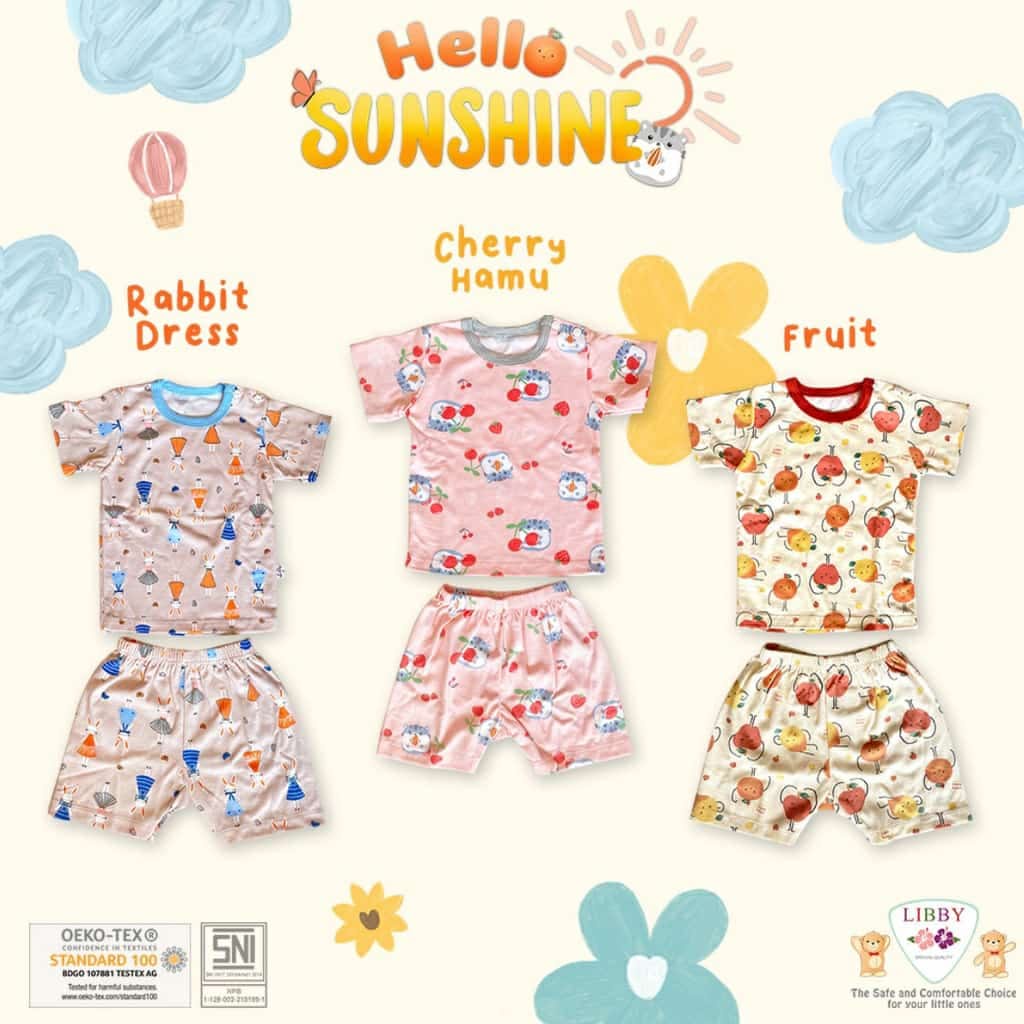 Libby Stelan Oblong Lengan Pendek Celana Pendek - Hello Sunshine Series (isi 3 Pcs) LB-SOPDK