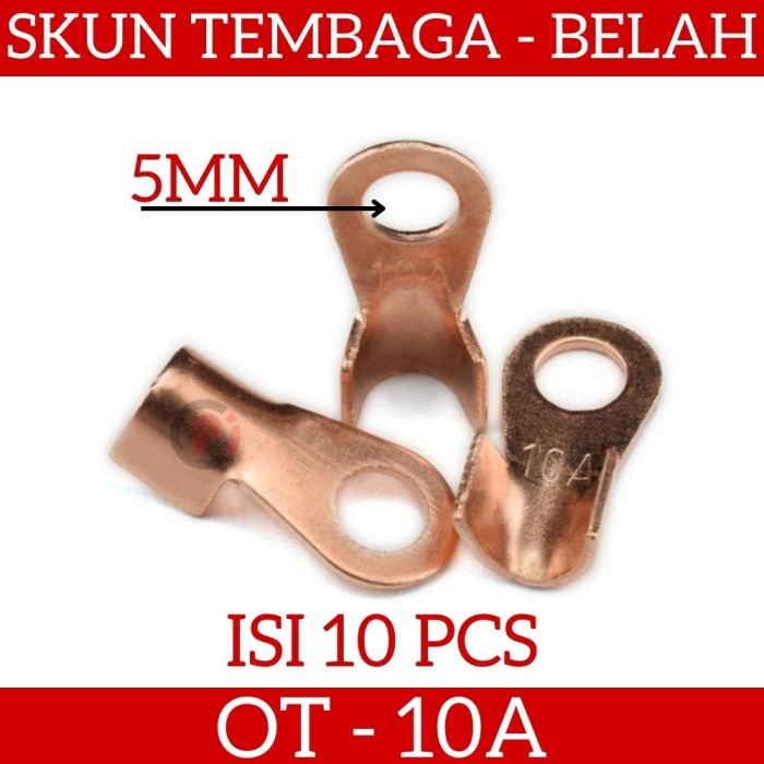 Isi 10 Pcs Skun Kabel CU Tembaga Belah OT 10A 5mm For Kabel Konektor