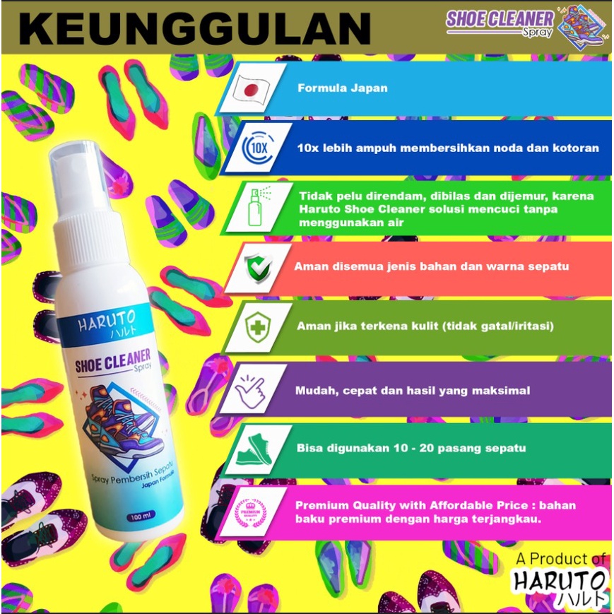 Paket pembersih sepatu Haruto shoe cleaner spray 100ml+sikat sepatu+kain microfiber uk 30x30