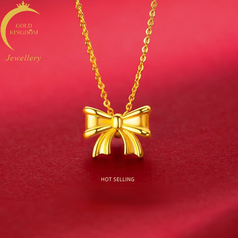 Goldkingdom Perhiasan Fashion Emas Asli Kadar 375 Bangkok Aksesoris Ready Stock Girly Dasi Liontin Kalung Ceruk Sederhana Busur Rantai