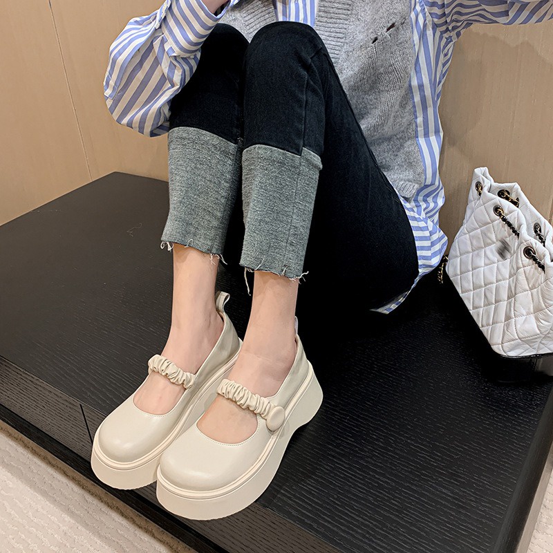 Sepatu Docmart Perempuan Simple Tali Kerut Import Sepatu Loafers Cewek Casual Look Chunky Block SK-033