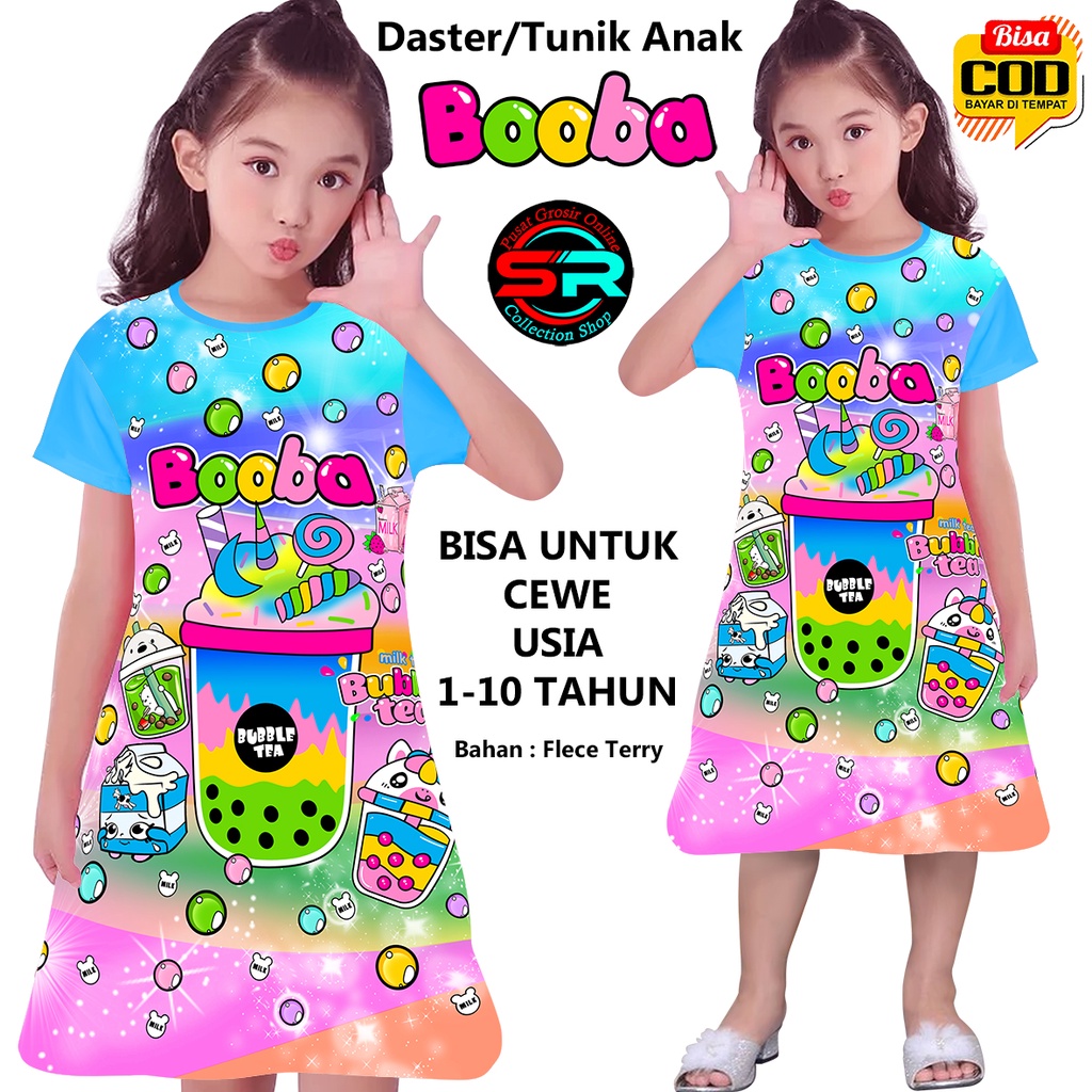 BISA COD &amp; Gratis Ongkir Daster Anak Drees Anak Perempuan BOBA Printing Dress Anak Murah Gaun Anak Wanita Tunik Anak SR 00090 Dress Anak Terbaru Kekinian Anak Usia 1 - 10 Tahun Baju Anak Atasan Anak Gaun Anak Perempuan Baju Santai Baju Tidur Baju Main