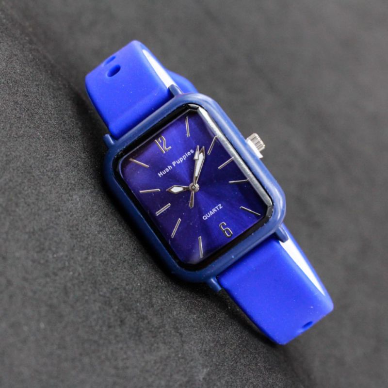 Jam Tangan Wanita Cewek Hush Puppies Segi Fashion Watch Tali Rubber Silicone