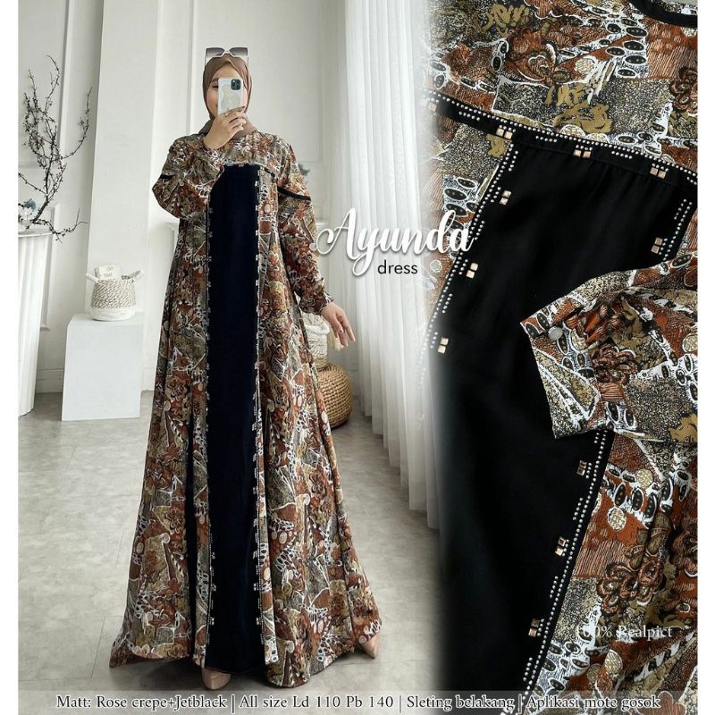 ayunda gamis batik mewah kekinian / gamis pesta batik terbaru / gaun pesta muslim batik mewah terlar