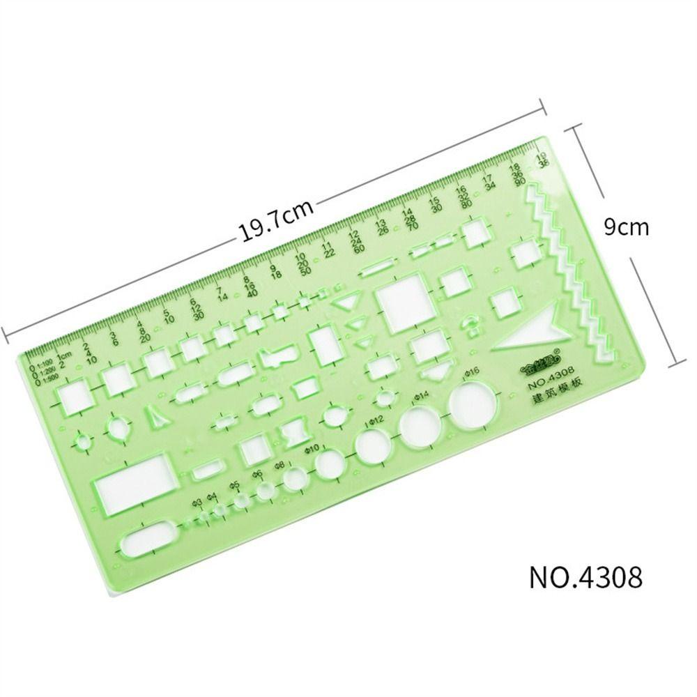 Lanfy Penggaris Template Perlengkapan Kantor Alat Tulis Lingkaran Multi Berbentuk Stensil Hijau Penggaris Geometris