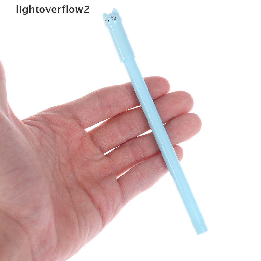 (lightoverflow2) 6pcs Pulpen Gel 0.5mm Bentuk Kucing Untuk Sekolah / Kantor