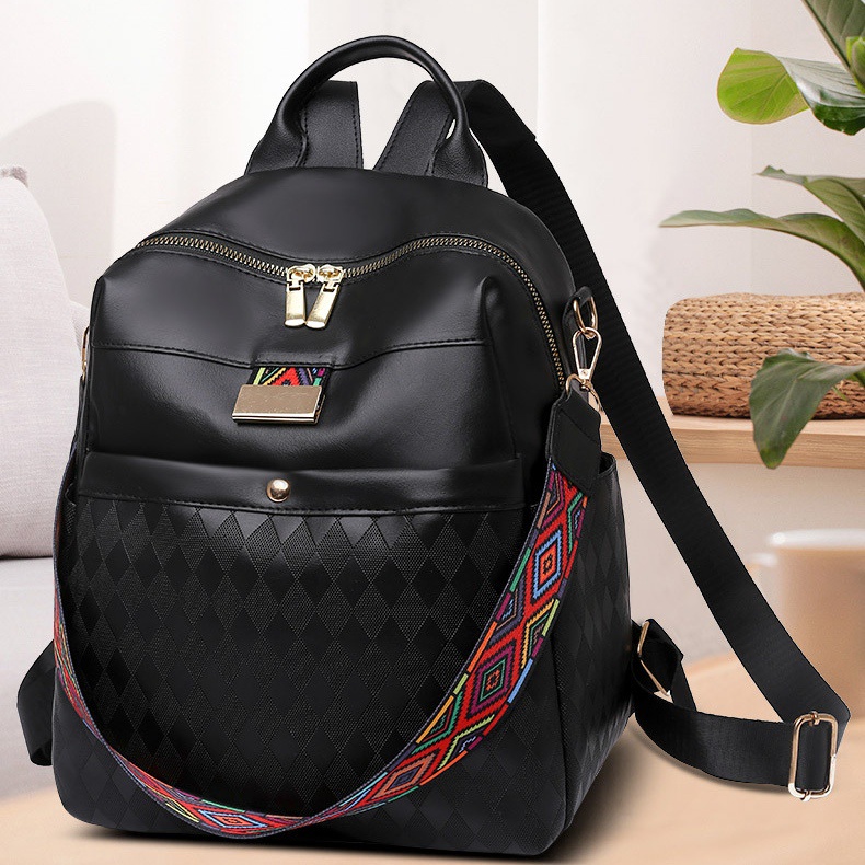 TAS RANSEL WANITA IMPORT KULIT HITAM VANESSA SEKOLAH BACKPACK GENDONG PREMIUM PUNGGUNG KULIAH KERJA KEKINIAN CEWEK TA666B5 MURAH REMAJA BATAM