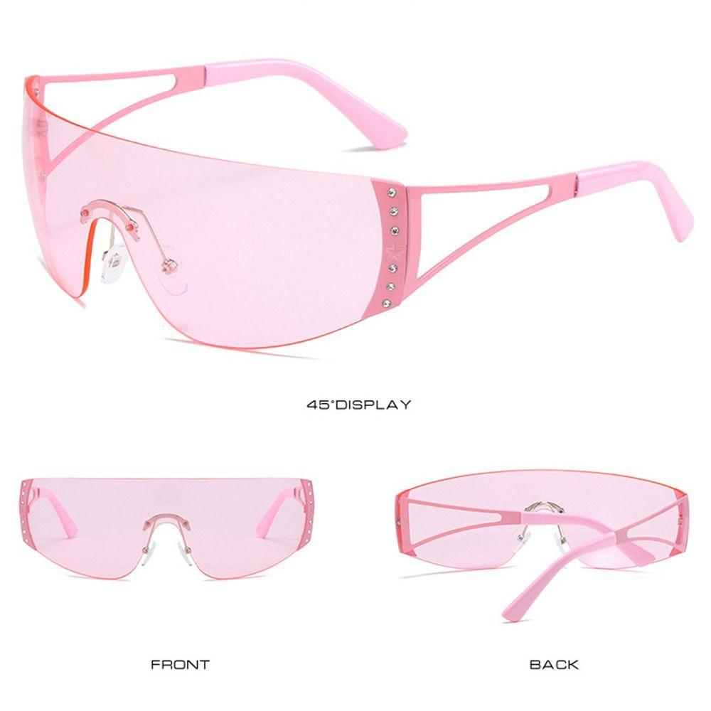 R-flower Y2K Kacamata Hitam Futuristik Lensa Gradasi Tanpa Frame Untuk Wanita